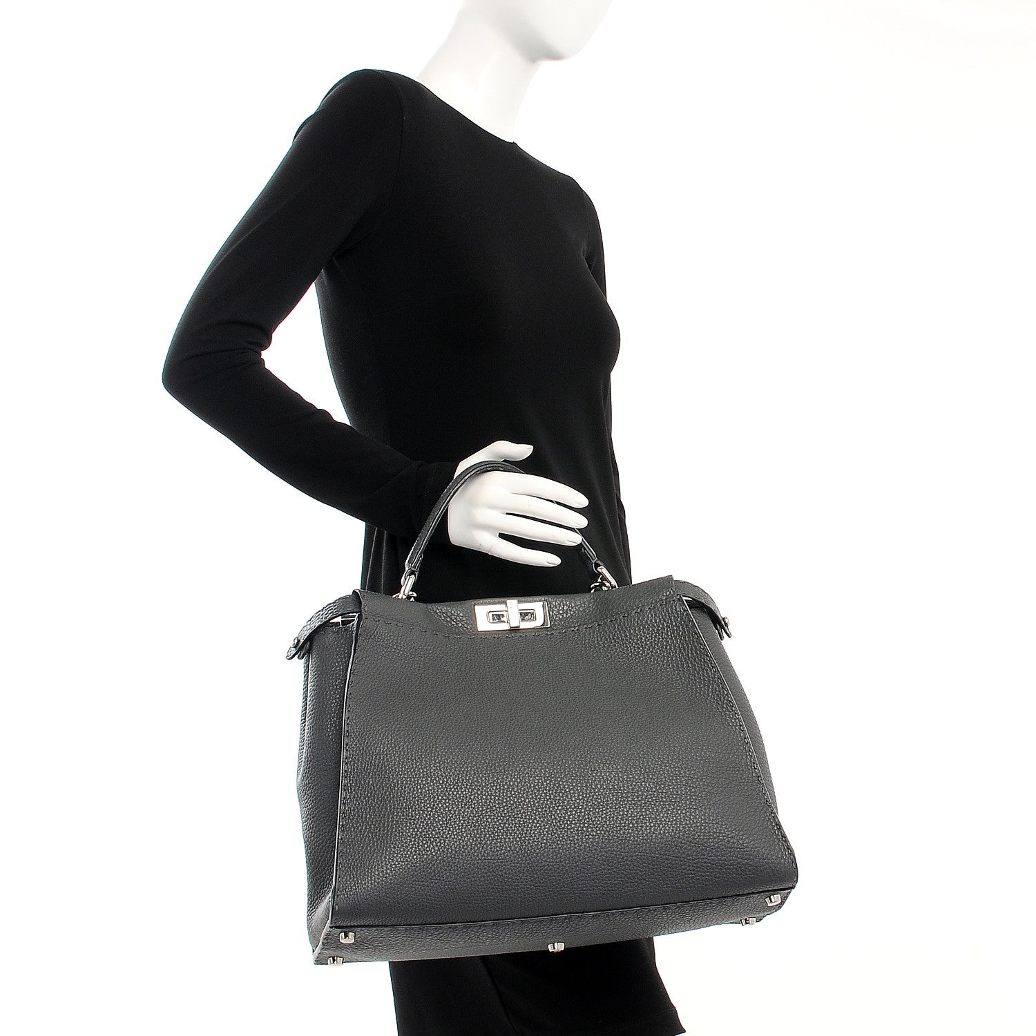 Fendi Cuoio Romano Selleria Bi-Color Large Peekaboo Iconic Satchel Asfalto Latte 3 of 8