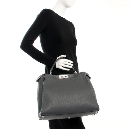 Fendi Cuoio Romano Selleria Bi-Color Large Peekaboo Iconic Satchel Asfalto Latte 3 of 8