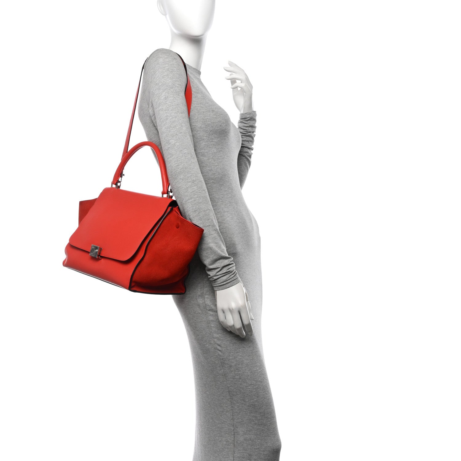 Celine Drummed Calfskin Suede Medium Trapeze Vermillion 2 of 14