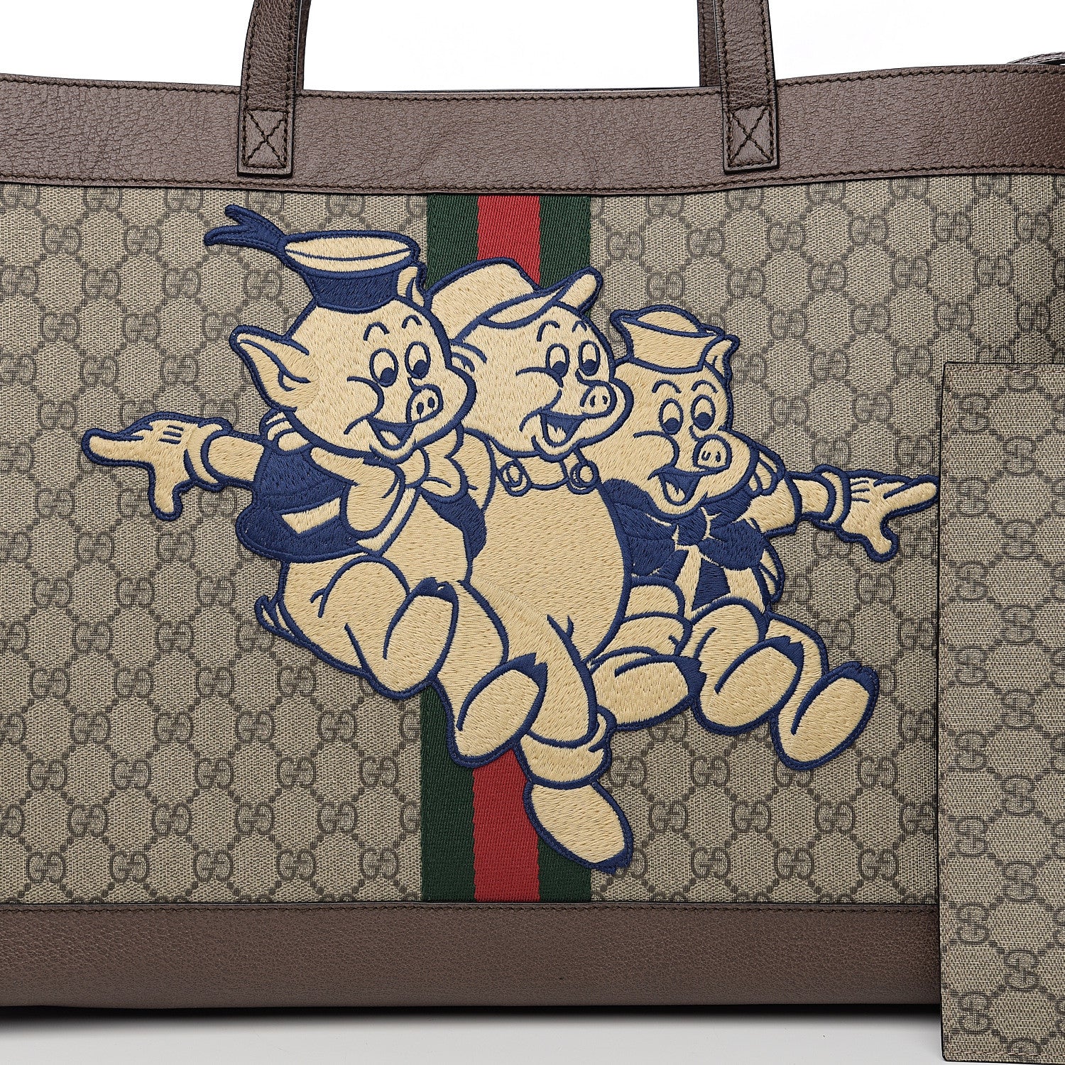 Gucci X DISNEY GG Supreme Monogram Web Three Little Pigs Large Ophidia Tote Beige New Acero 7 of 9