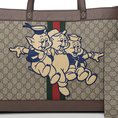 Gucci X DISNEY GG Supreme Monogram Web Three Little Pigs Large Ophidia Tote Beige New Acero 7 of 9
