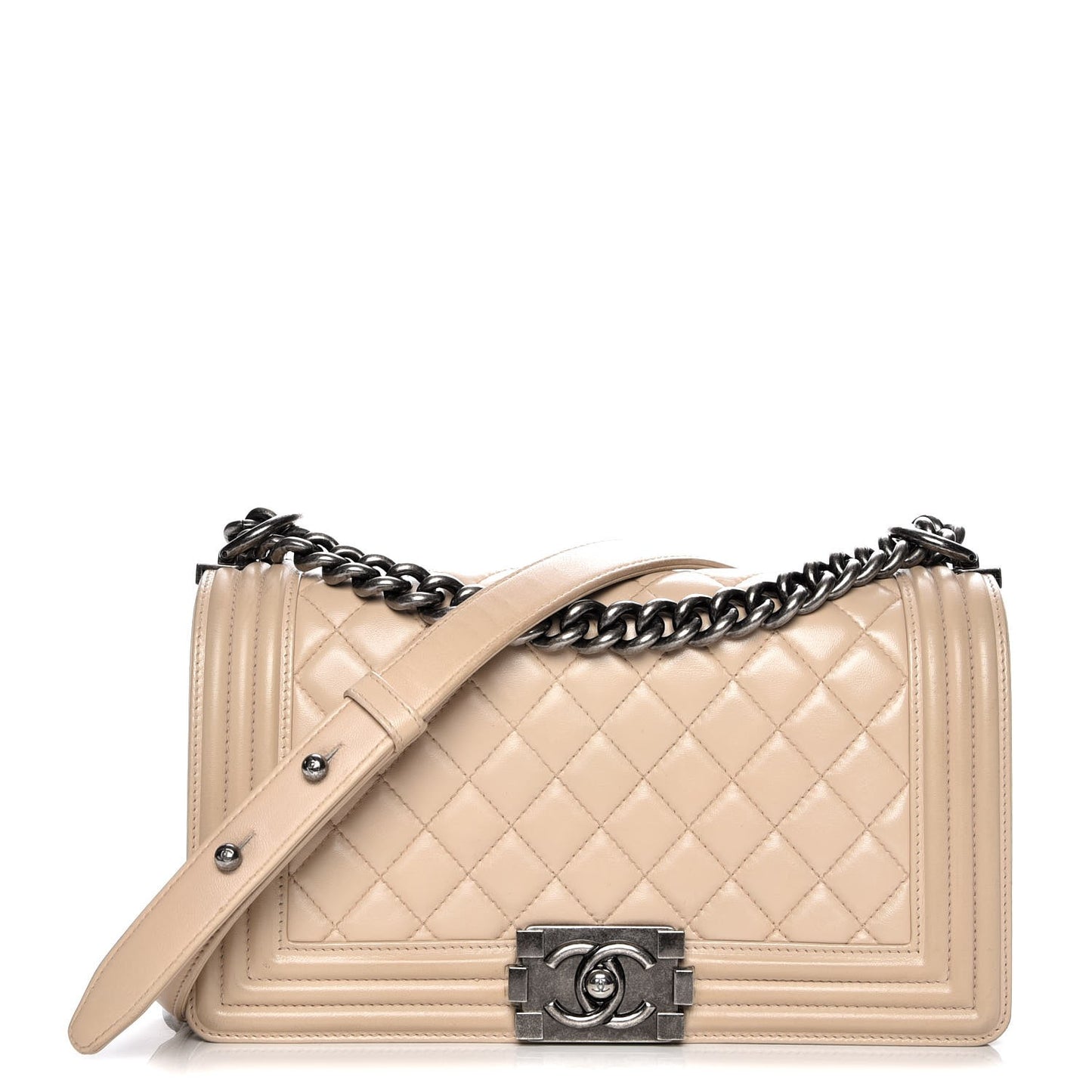 Lambskin Quilted Medium Boy Flap Beige