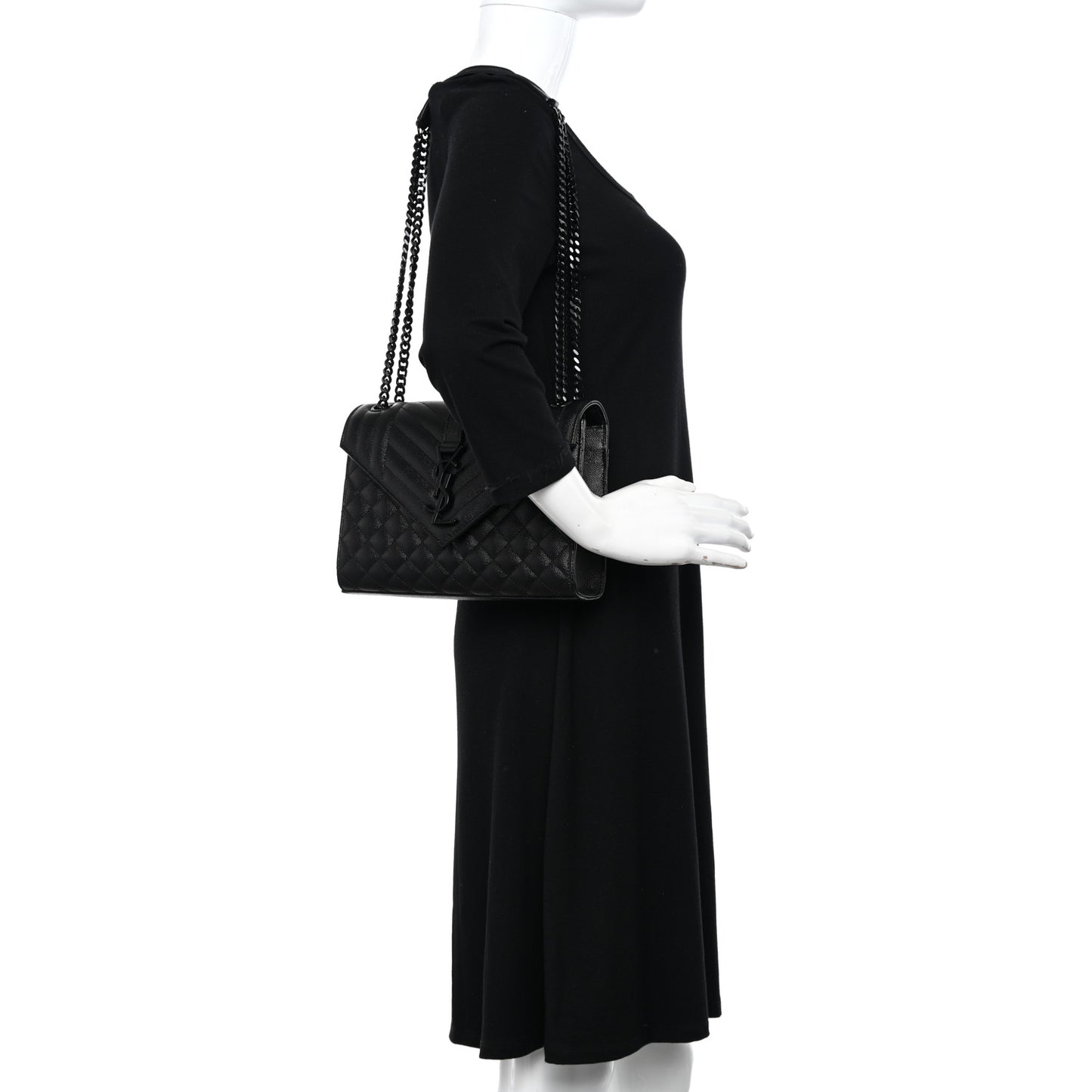 Grain De Poudre Textured Mixed Matelasse Triquilt Medium Monogram Monochrome Satchel Black