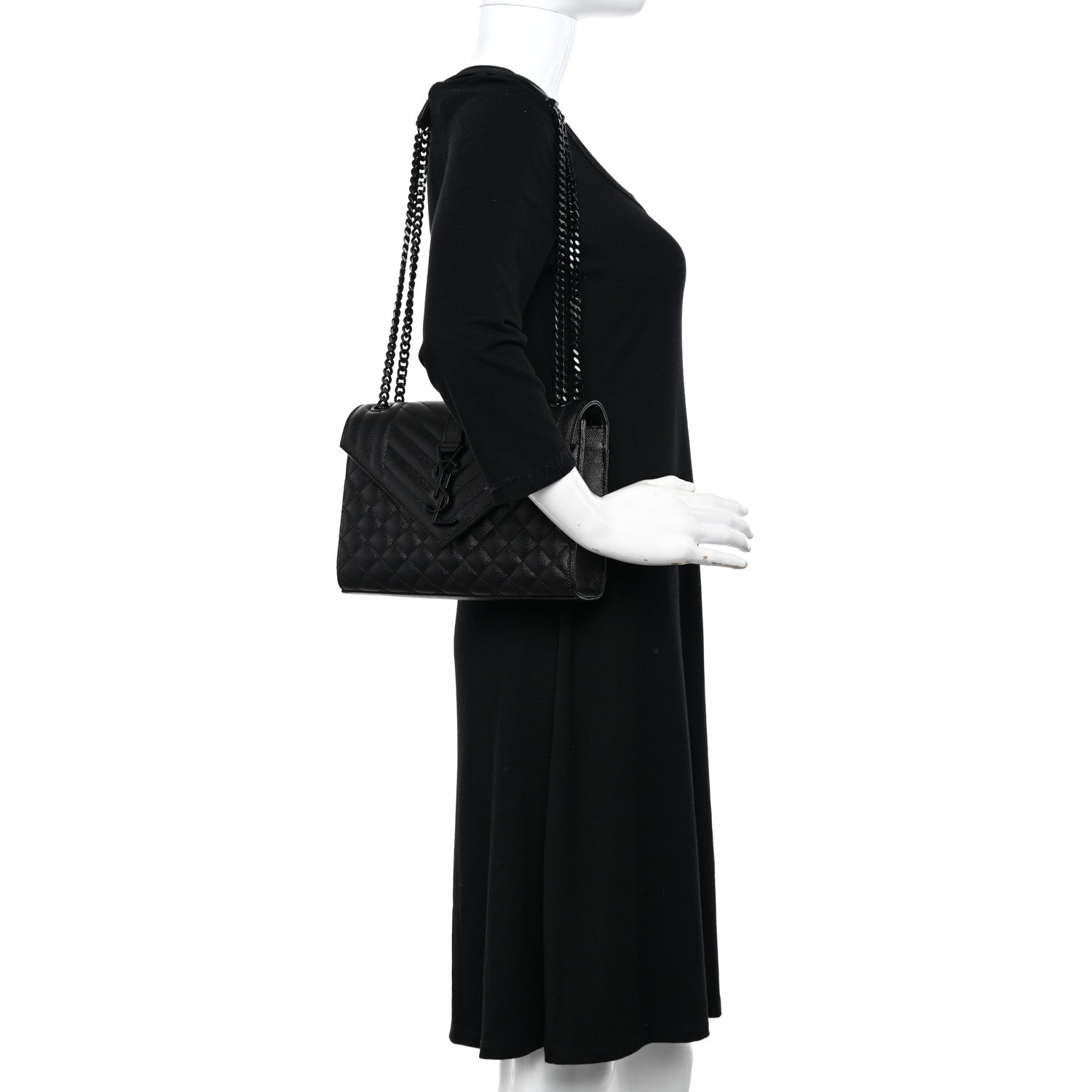 Saint Laurent Grain De Poudre Textured Mixed Matelasse Triquilt Medium Monogram Monochrome Satchel Black 2 of 9