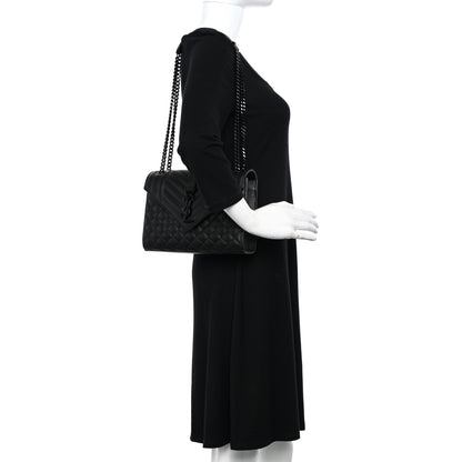 Saint Laurent Grain De Poudre Textured Mixed Matelasse Triquilt Medium Monogram Monochrome Satchel Black 2 of 9