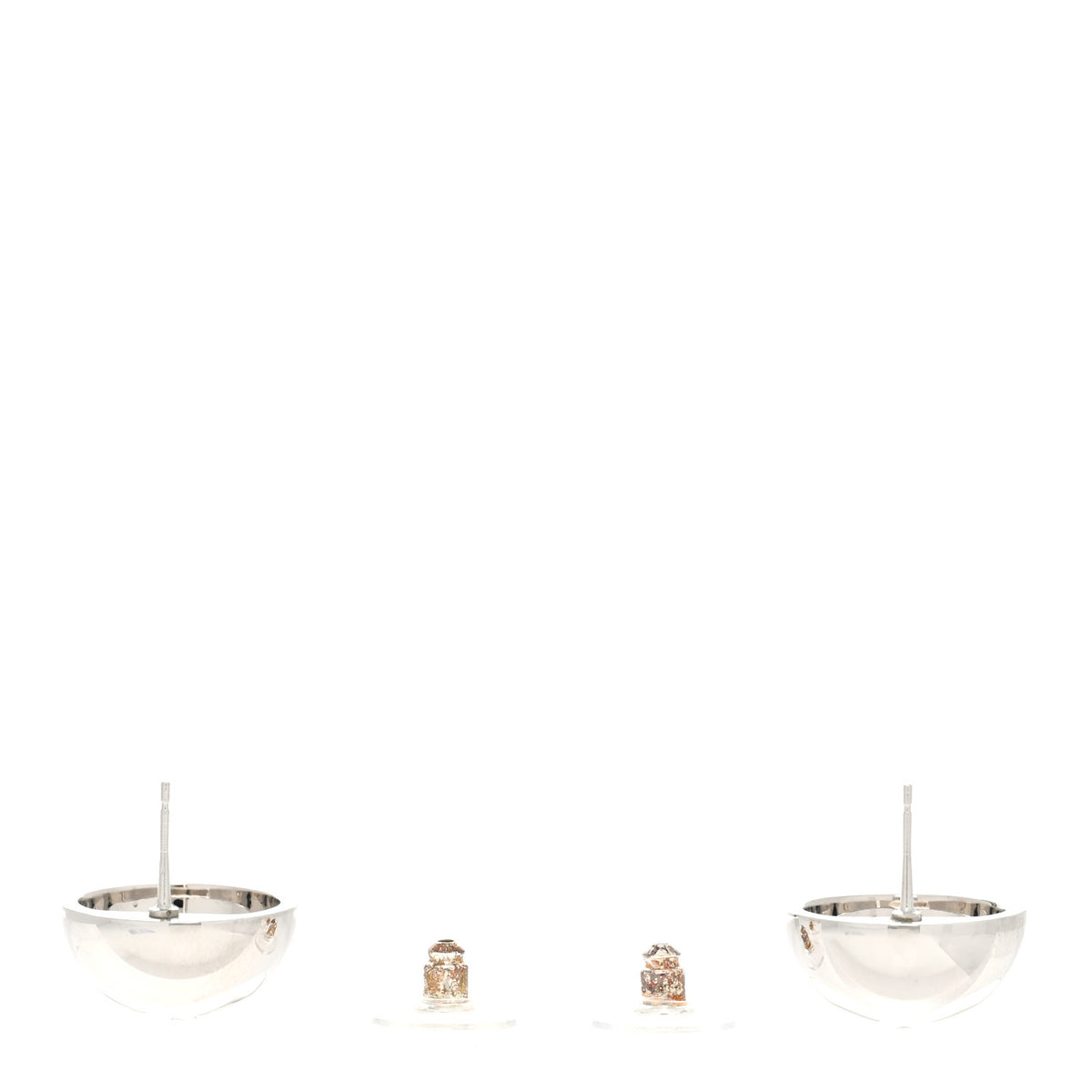 Chanel Metal Enamel CC Round Dome Earrings Silver White 3 of 5