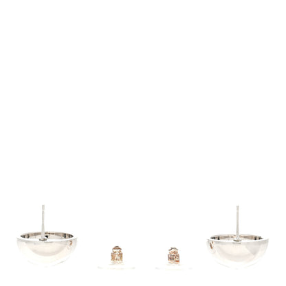 Chanel Metal Enamel CC Round Dome Earrings Silver White 3 of 5