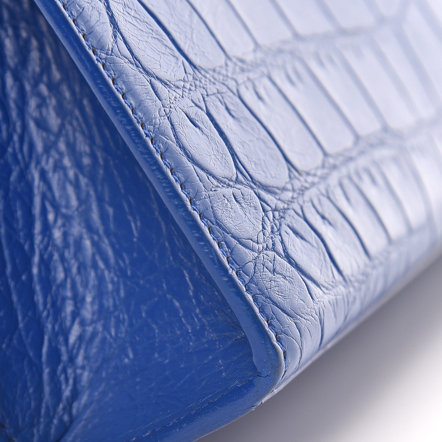 Calfskin Crocodile Embossed Medium Classic Monogram Kate Tassel Satchel Bleu Majorelle