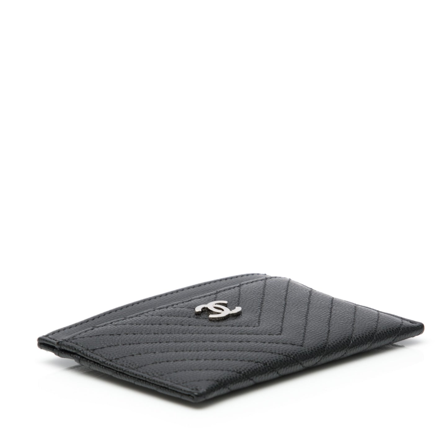 Caviar Chevron Quilted Card Holder Black