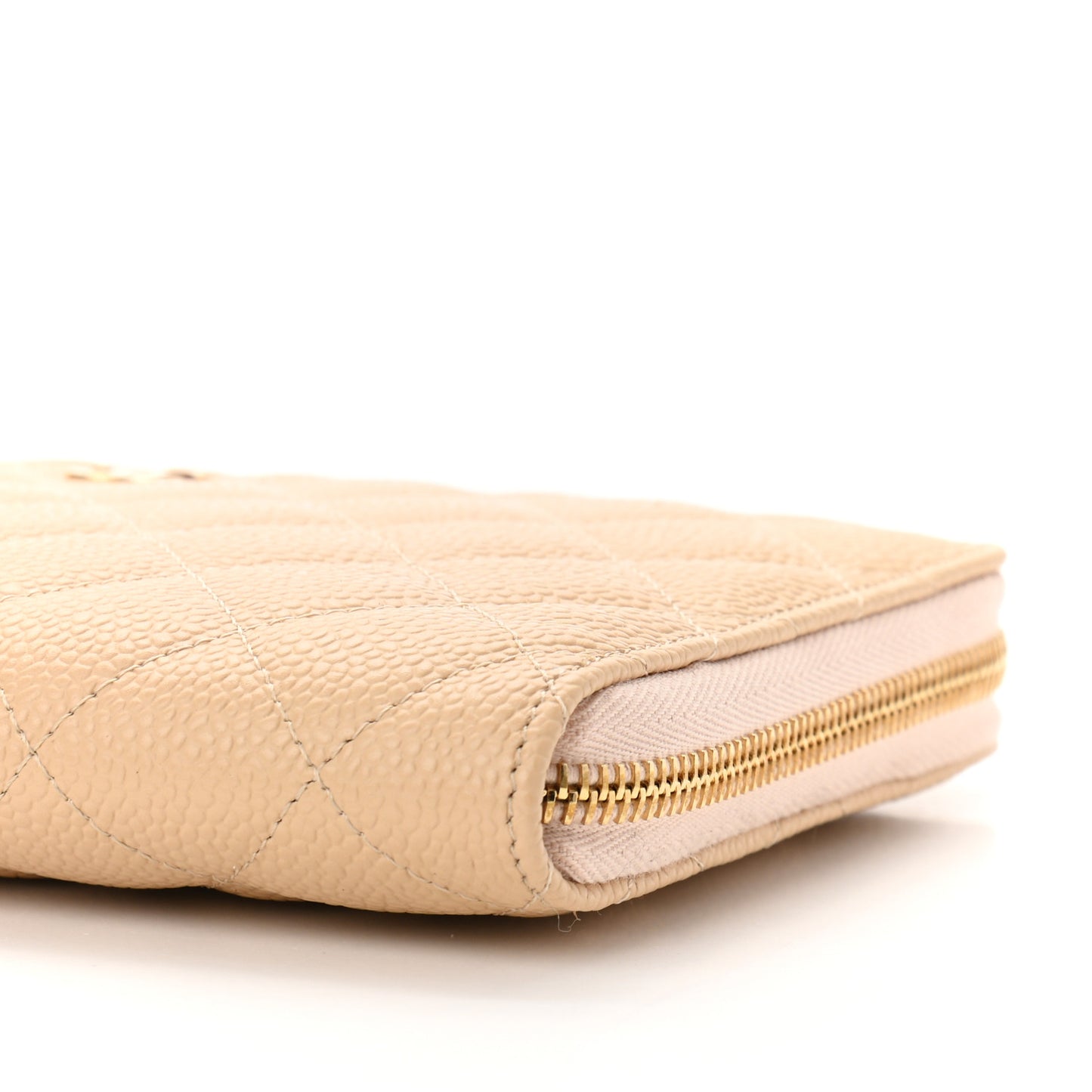 Caviar Quilted Large Zip Around Organizer Wallet Beige