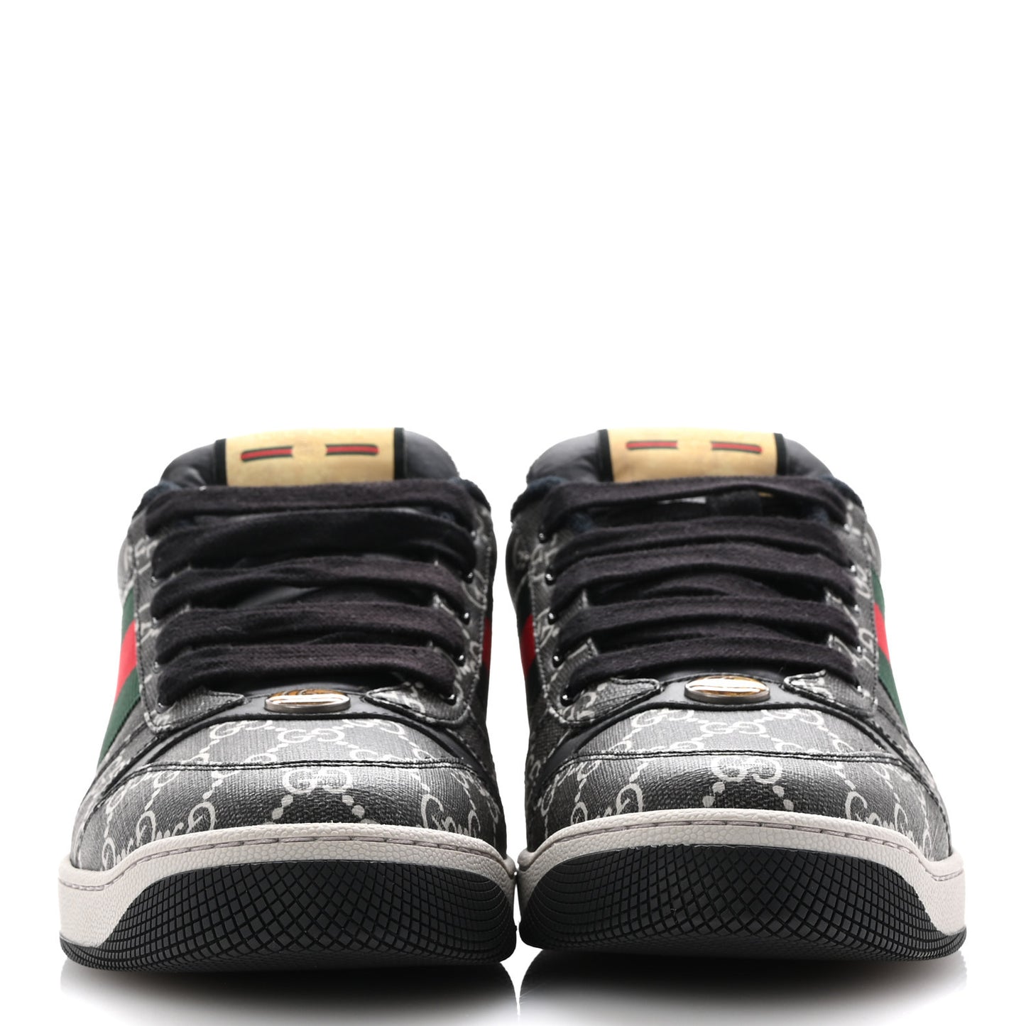 GG Supereme Monogram Miro Soft Calfskin Web Mens Screener Sneakers 8 Black Grey Sky