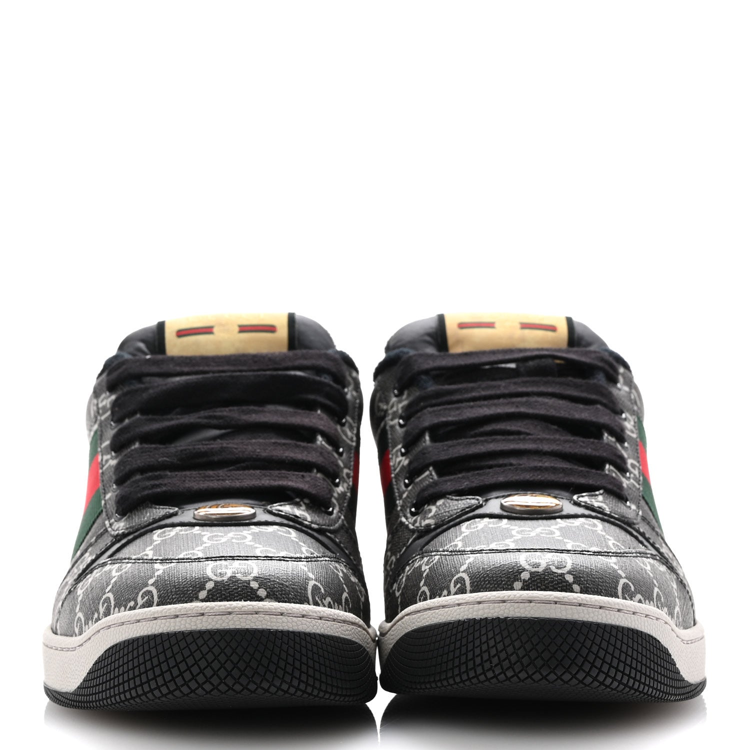 Gucci GG Supereme Monogram Miro Soft Calfskin Web Mens Screener Sneakers 8 Black Grey Sky 3 of 10