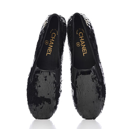 Chanel Sequin CC Loafers 37 Black 10 of 11