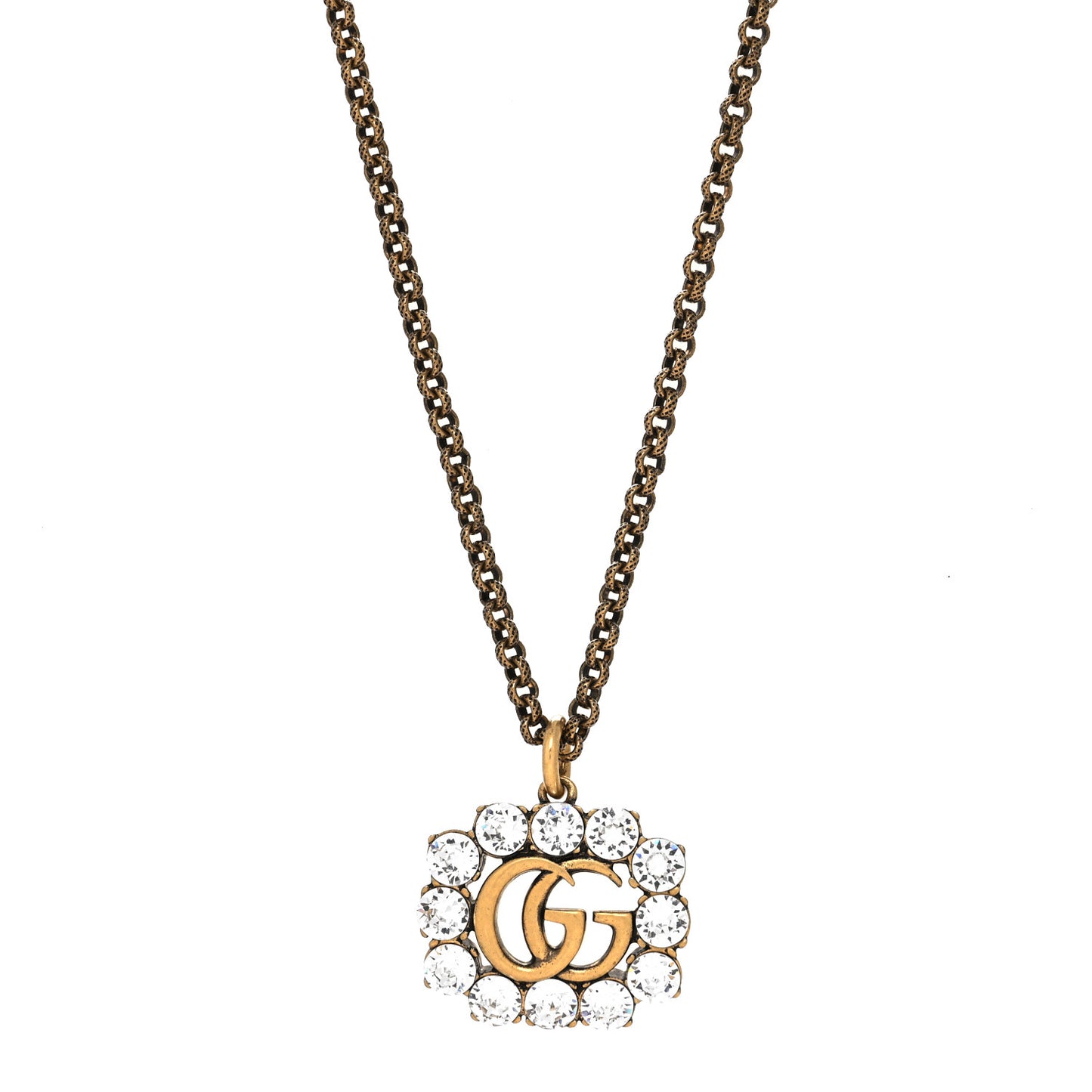 Crystal Embellished Double G Necklace Aged Gold