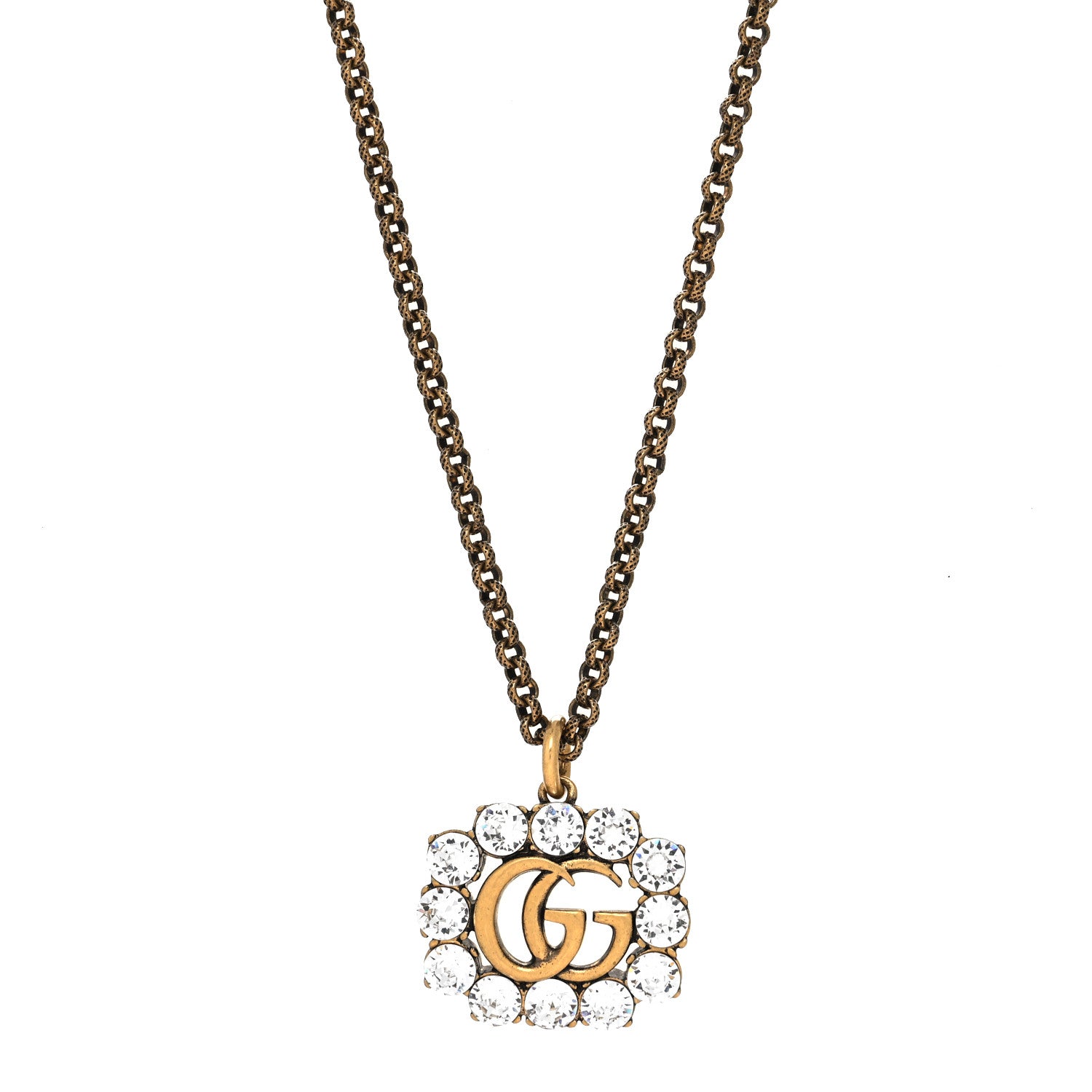 Gucci Crystal Embellished Double G Necklace Aged Gold 1 of 5
