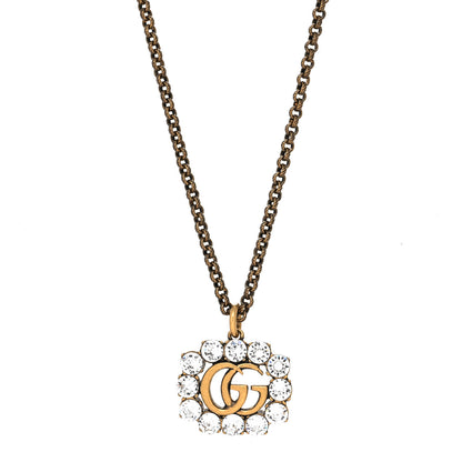 Gucci Crystal Embellished Double G Necklace Aged Gold 1 of 5