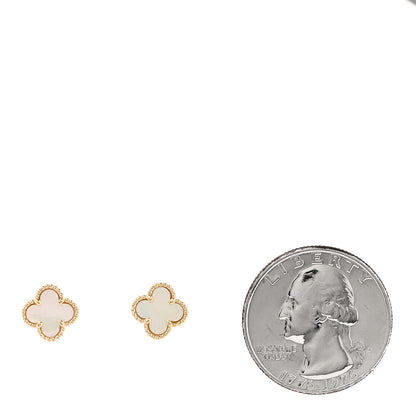 Van Cleef & Arpels 18K Yellow Gold Mother of Pearl Sweet Alhambra Earrings 2 of 5