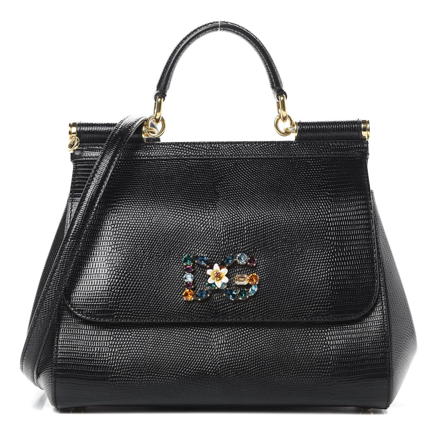 Stampa Iguana Crystal Medium Miss Sicily Satchel Black