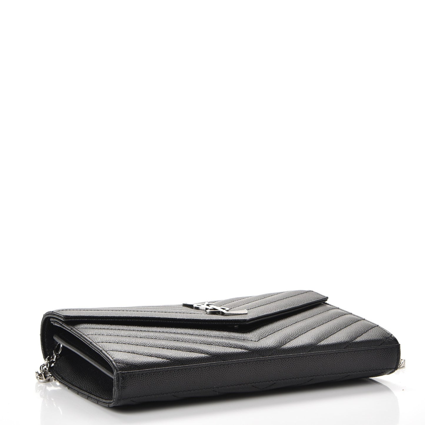 Grain De Poudre Matelasse Chevron Monogram Chain Wallet Black