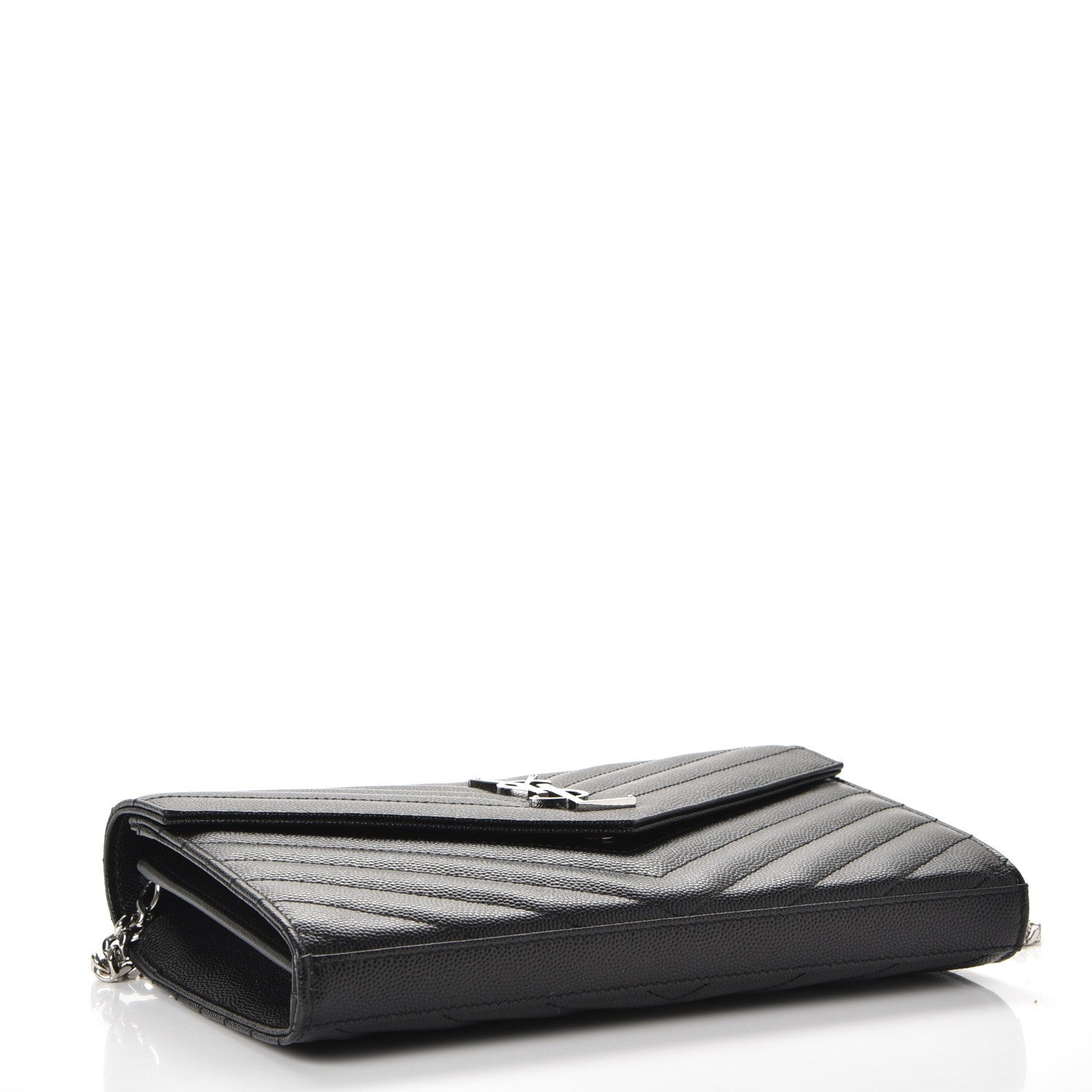 Saint Laurent Grain De Poudre Matelasse Chevron Monogram Chain Wallet Black 4 of 7