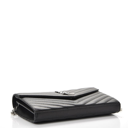 Saint Laurent Grain De Poudre Matelasse Chevron Monogram Chain Wallet Black 4 of 7