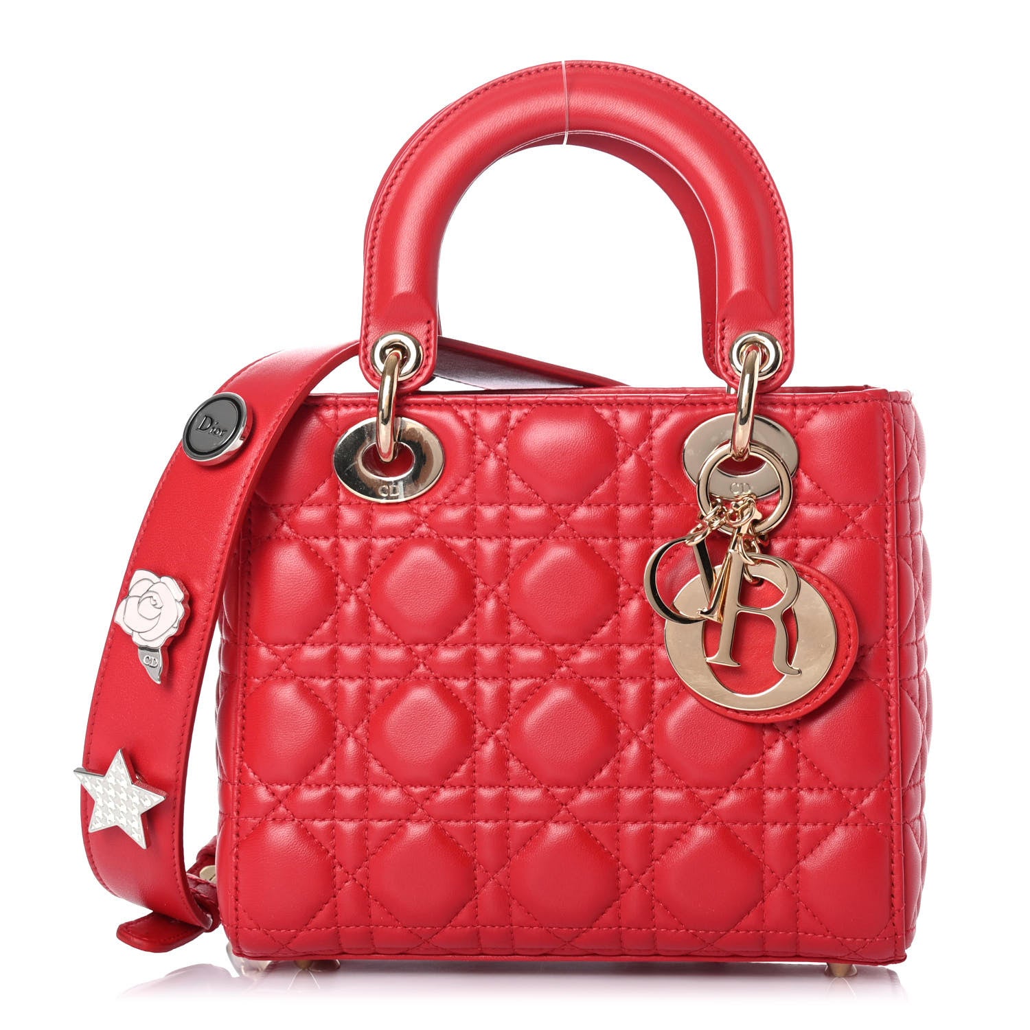 Christian Dior Lambskin Cannage Small Lucky Badges My Lady Dior Red 1 of 4
