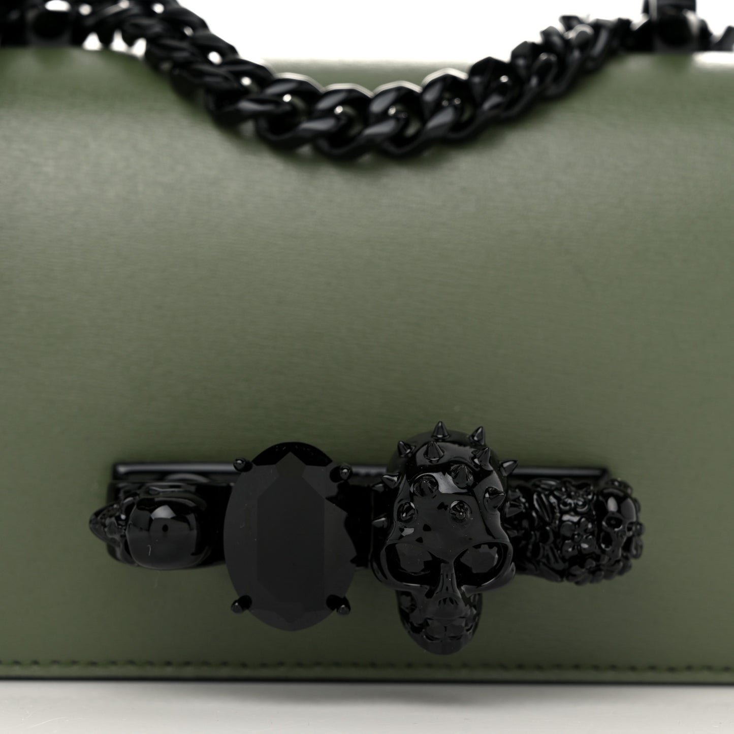 Calfskin Mini Jeweled Knuckle Satchel Khaki Green