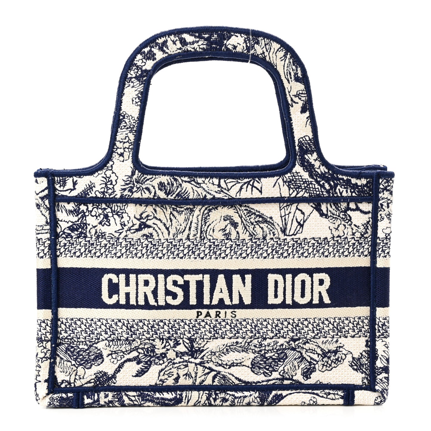 Canvas Embroidered Mini Toile De Jouy Book Tote Blue