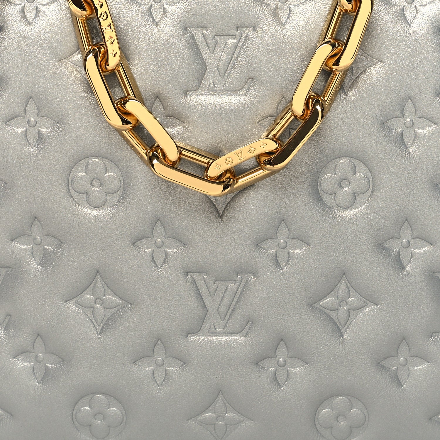 Louis Vuitton Metallic Lambskin Embossed Monogram Coussin PM Silver 9 of 12