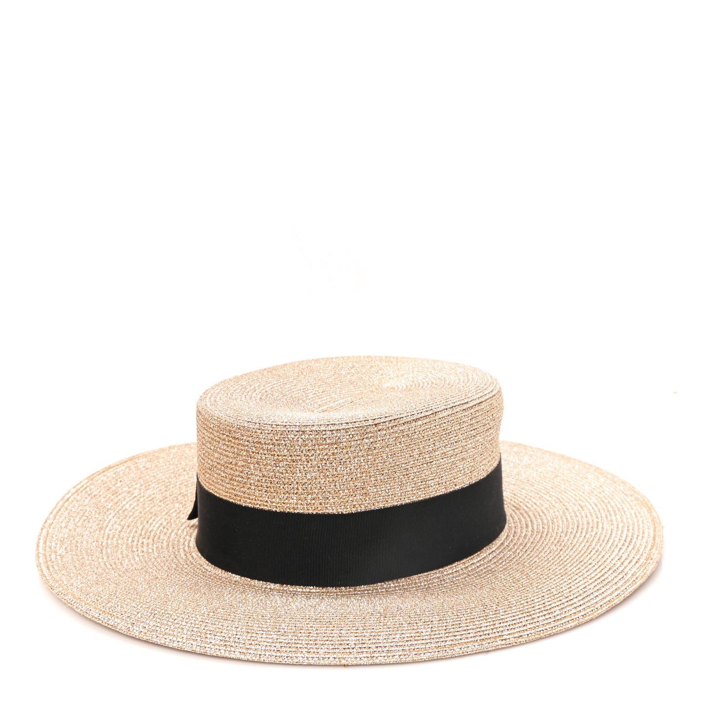 Glittered Straw Grosgrain Wide Brim Hat XL Gold Black