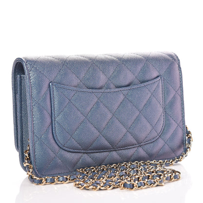 Chanel Iridescent Caviar Quilted Wallet On Chain WOC Dark Blue 3 of 11