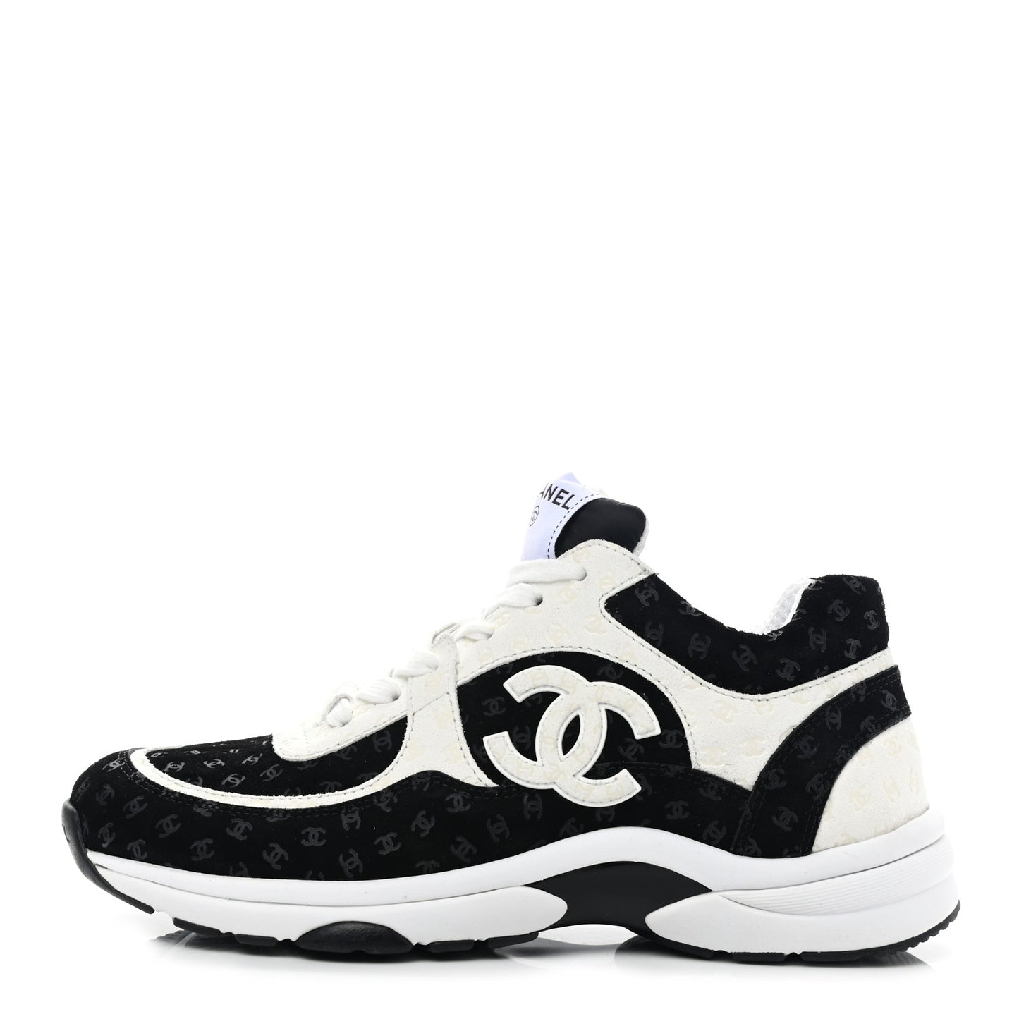 Suede Calfskin Printed CC Sneakers 38.5 Black White