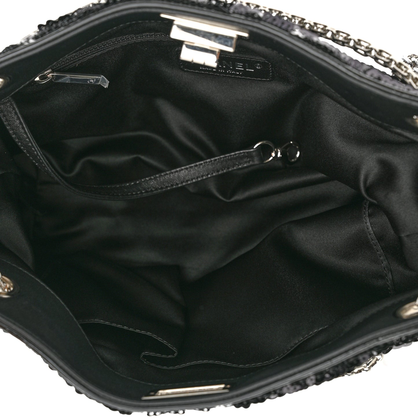 Sequin Striped Mademoiselle Tote Black Silver