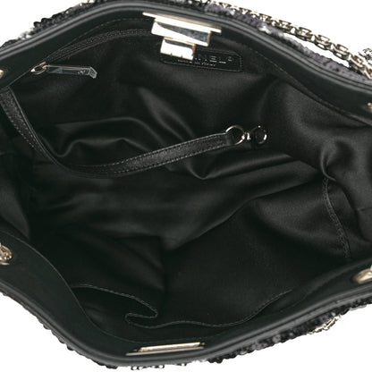Chanel Sequin Striped Mademoiselle Tote Black Silver 4 of 9