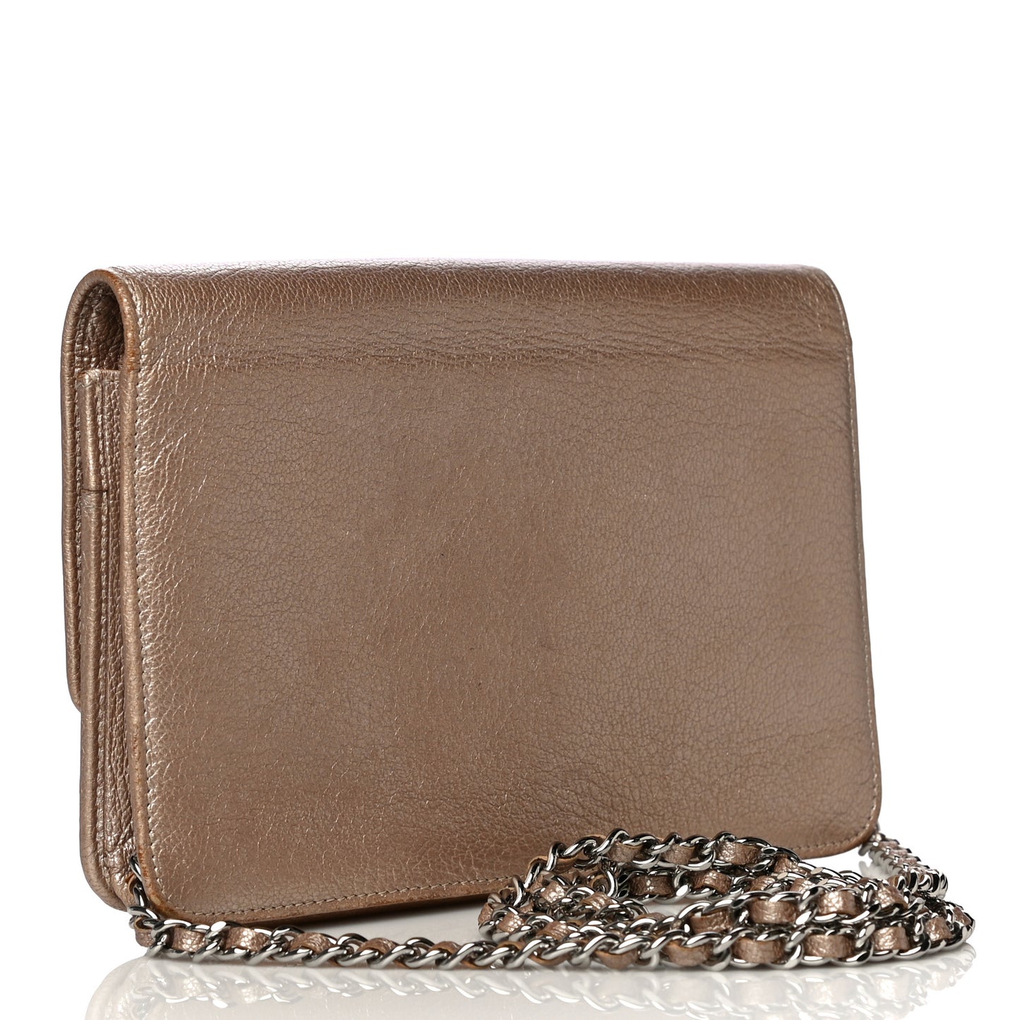 Metallic Goatskin Wallet On Chain WOC Gold