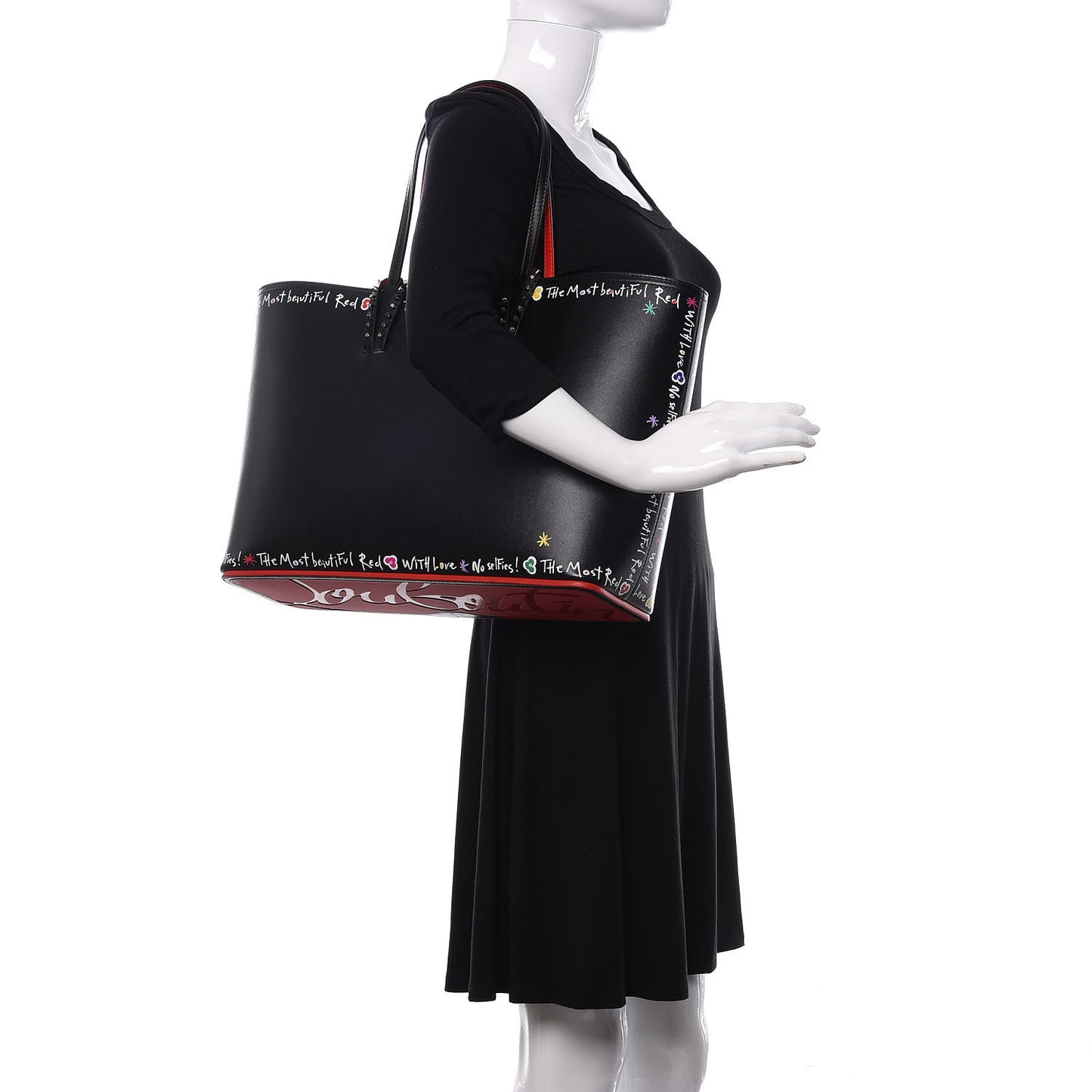 Calfskin Beautiful Red East West Cabata Tote Black Multicolor