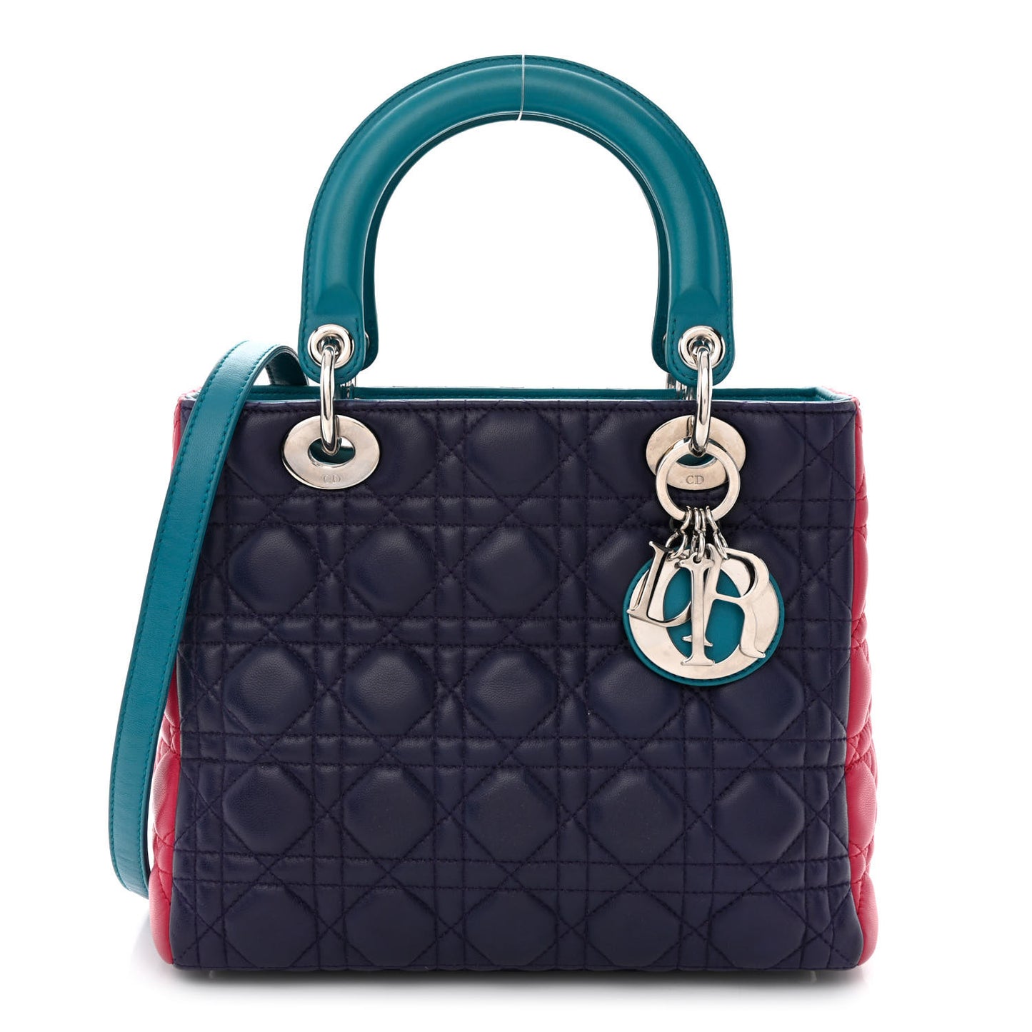 Lambskin Cannage Medium Tri-Color Lady Dior Sapphire Fuchsia Turquoise