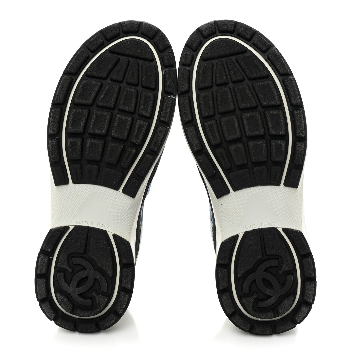 Chanel Fabric Suede Calfskin Mesh Womens CC Sneakers 40 Black Blue Ivory 6 of 13
