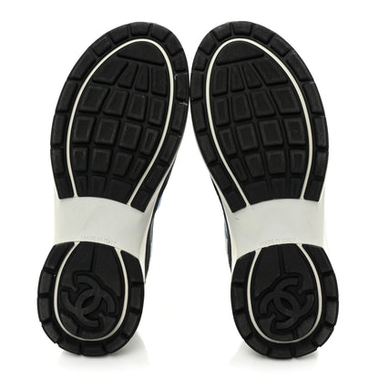 Chanel Fabric Suede Calfskin Mesh Womens CC Sneakers 40 Black Blue Ivory 6 of 13