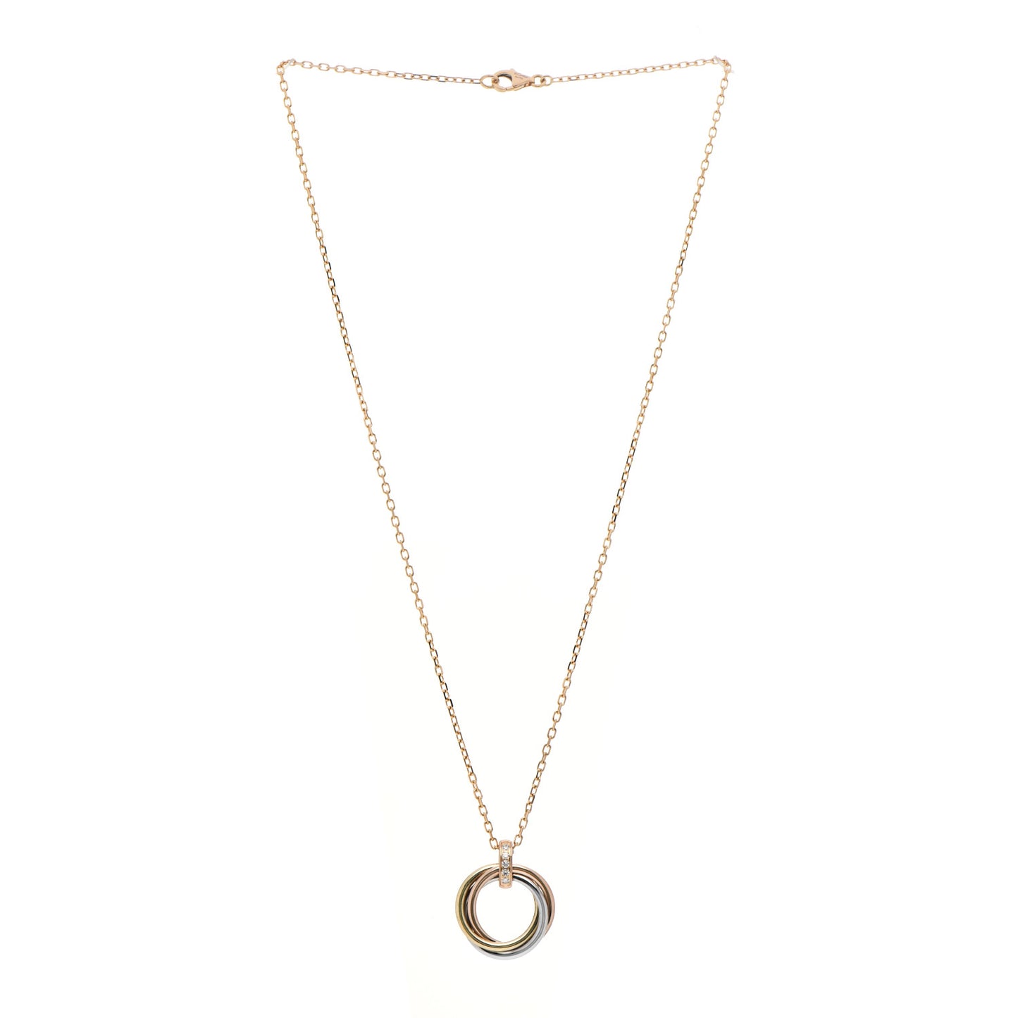 18K Pink White Yellow Gold Diamond Trinity Pendant Necklace