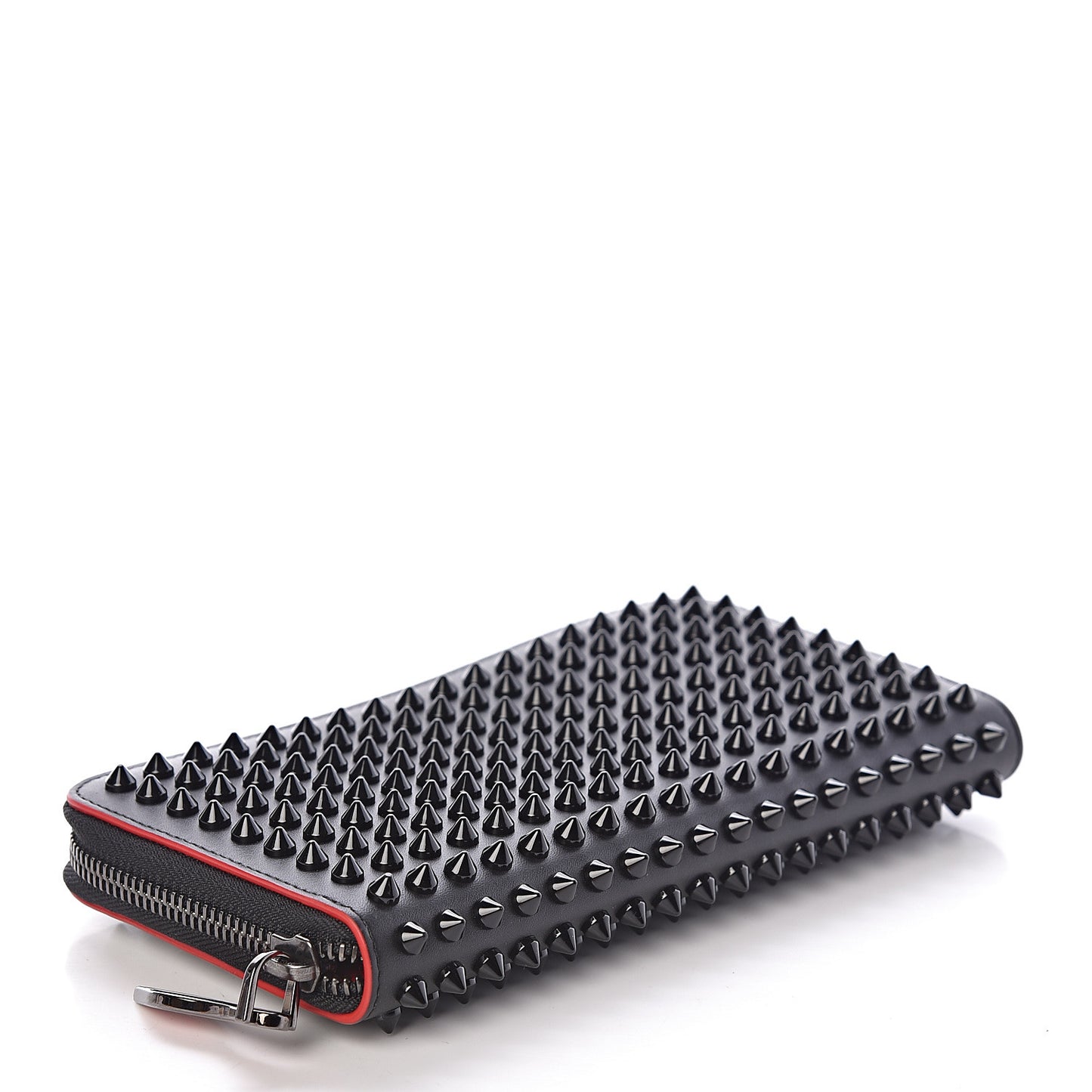 Calfskin Panettone Spiked Zip Around Wallet Black