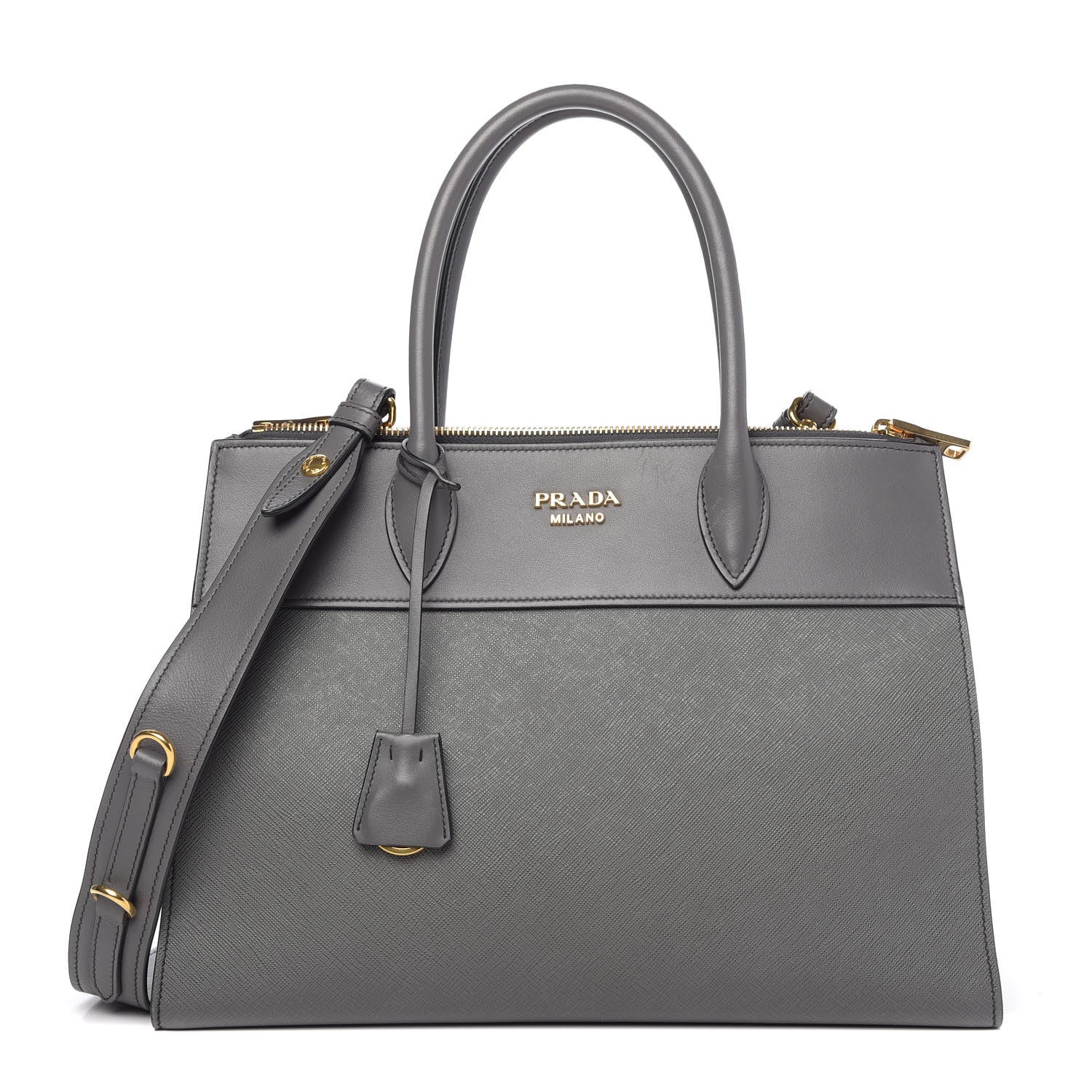 Prada Saffiano City Calfskin Medium Esplanade Tote Mercurio 1 of 10
