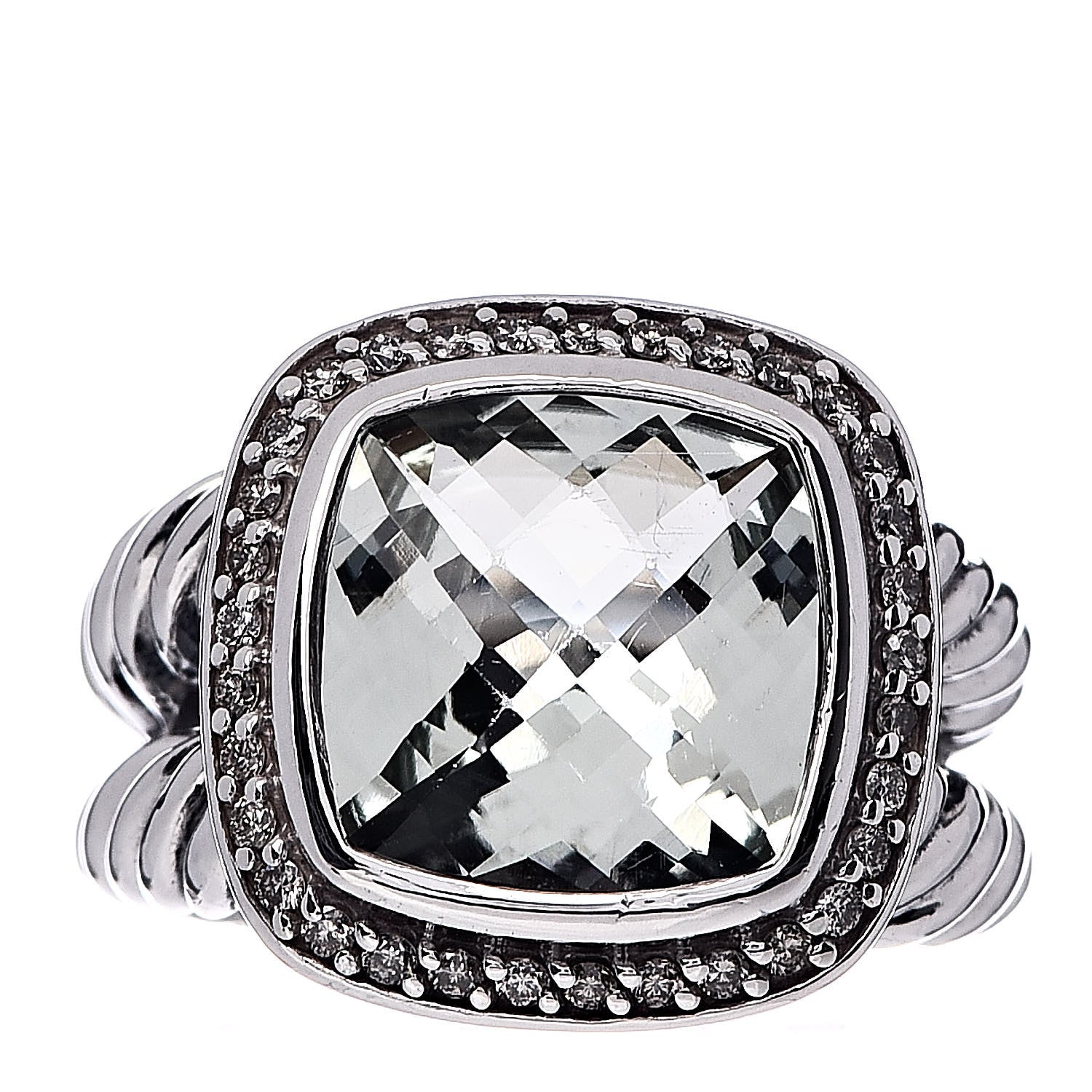 David Yurman Sterling Silver Diamond Prasiolite 11mm Albion Ring 52 6 1 of 5