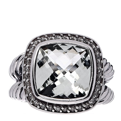 David Yurman Sterling Silver Diamond Prasiolite 11mm Albion Ring 52 6 1 of 5