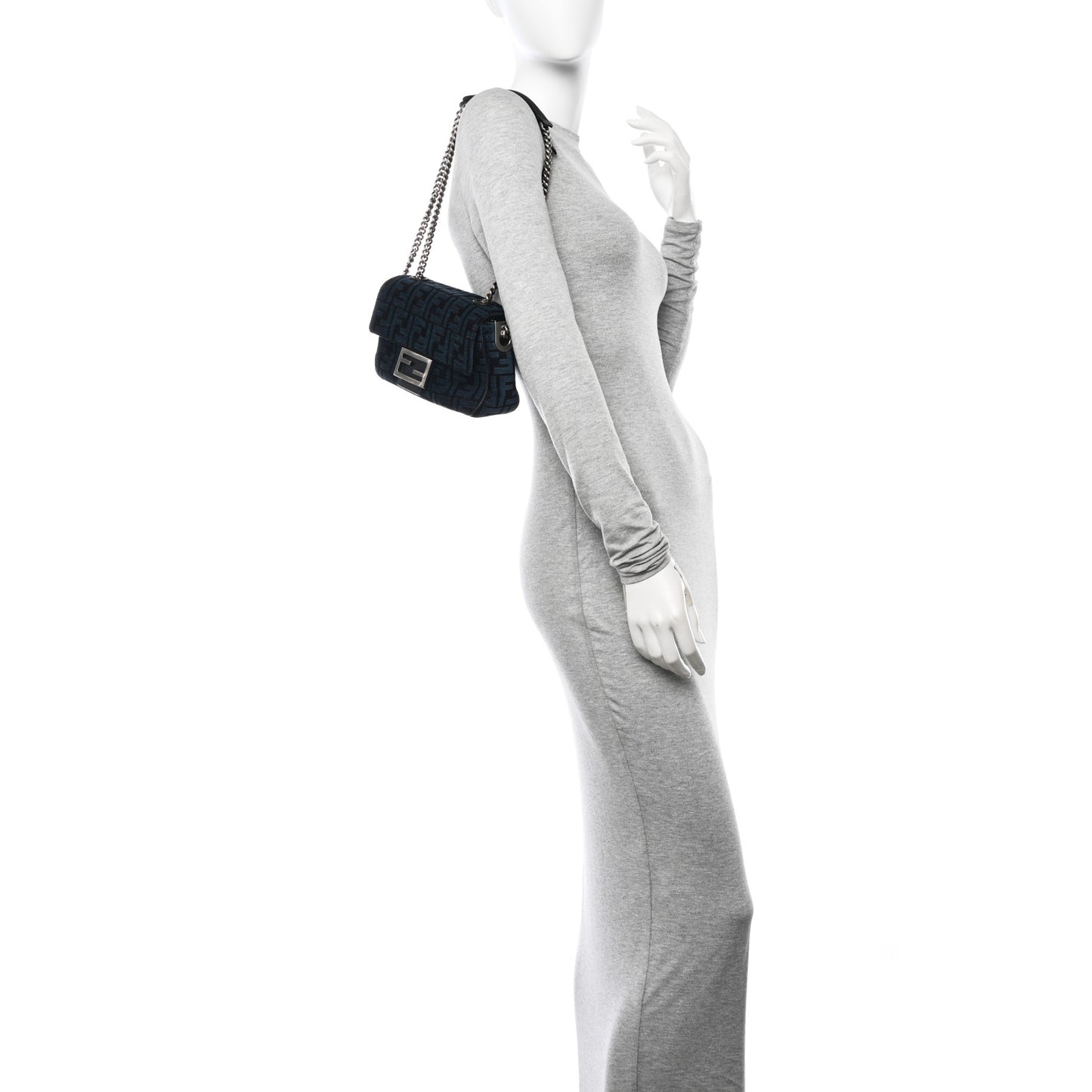 Chenille Vitello Seta FF Midi Chain Baguette Blue Black