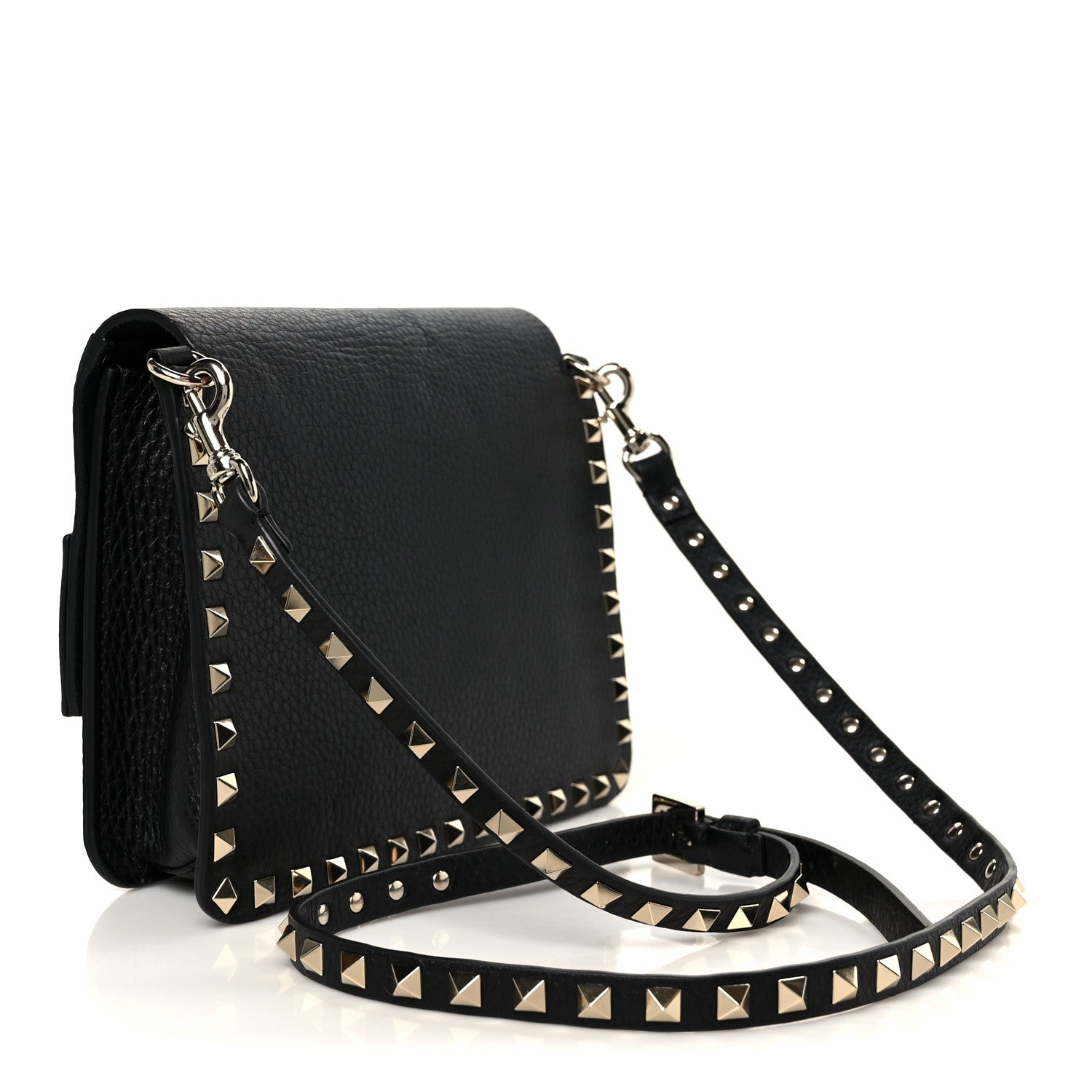 Valentino Garavani Grainy Calfskin Rockstud Flap Crossbody Bag Black 3 of 9
