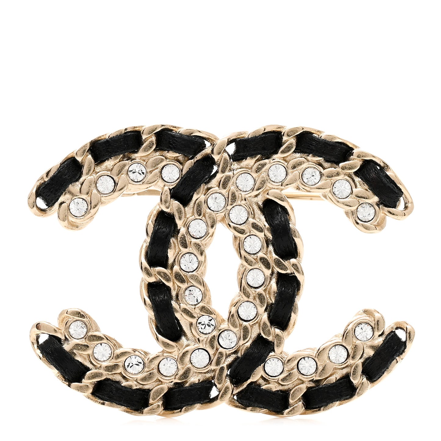 Lambskin Crystal Vintage Allure CC Chain Brooch Black Gold