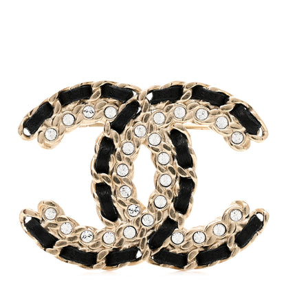 Chanel Lambskin Crystal Vintage Allure CC Chain Brooch Black Gold 1 of 4