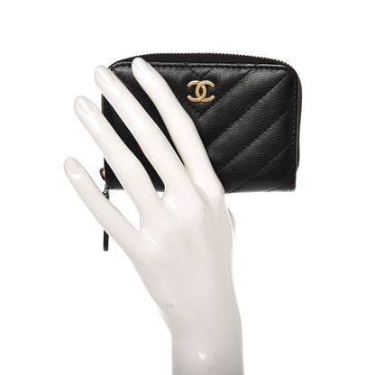 Chanel Calfskin Chevron Quilted Zip Around Coin Purse Black 2 of 8