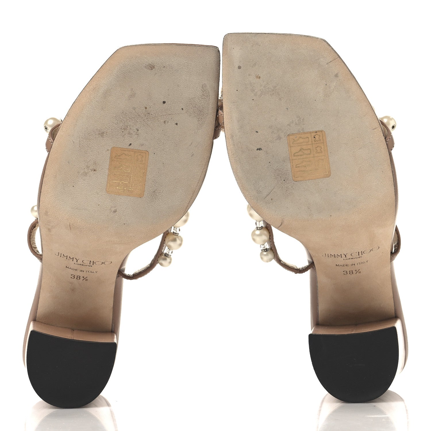 Jimmy Choo Calfskin Pearl Embellished Amara 85 Mule Sandals 38.5 Beige 6 of 8